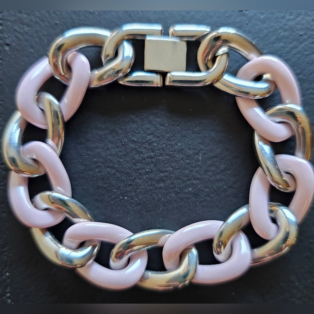 Steel by Design Chunky Silver and Pink Chain Bracelet